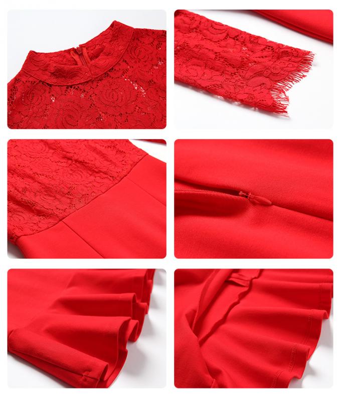 Neuer Entwurf JS 37, der langärmlig ist, nehmen die geeignete Spitze ab, die rote sexy Kleider für Frauen näht