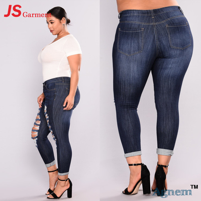 Hohe Taillen-Riss-Jeans-Hosen plus Größen-breite Art für übergewichtigen Menschen