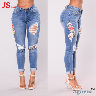 Langer dünner Jeans-Frauen Soem-ODM plus Größen-hoch taillierte dünne Jeans